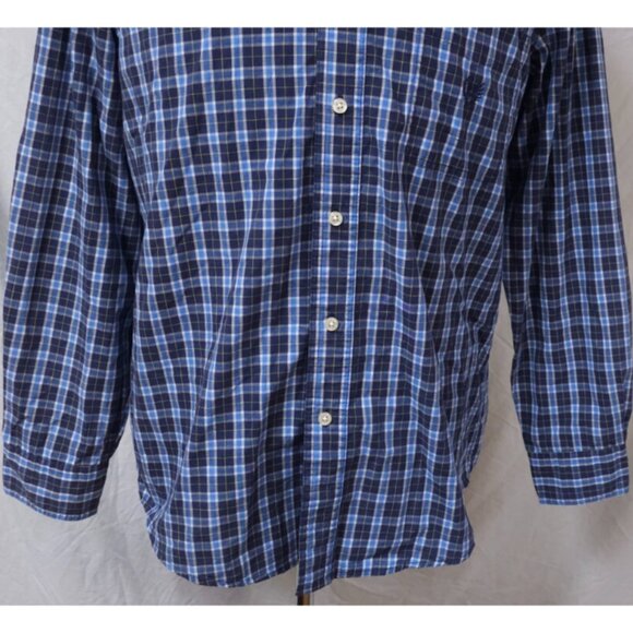 Chaps Easy Care Medium Blue Plaid Long Sleeve Button Down Embroidered Logo Shirt - Picture 4 of 11